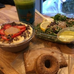 Gluten-free acai bowl, donut, and salad from Juice Generation